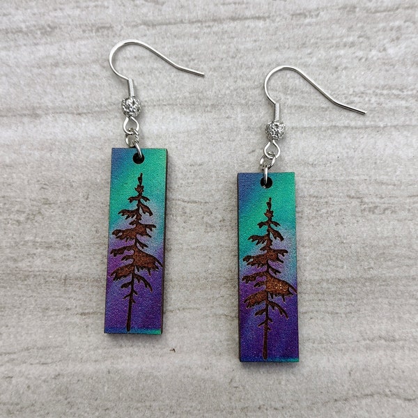 Northern Lights Tree Engraved Lightweight Earrings