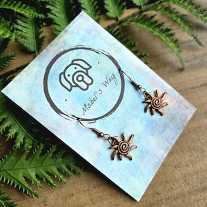 Copper - Antique Silver - Boho Tiny Sun Earrings