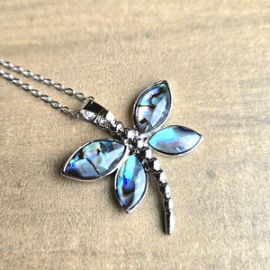 Dragonfly Abalone Shell Pendant Necklace