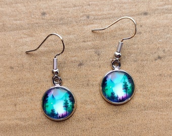 Northern Lights Forest Trees Dainty Earrings