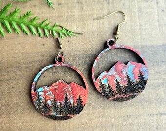 Copper Forest Mountain Wood Earrings