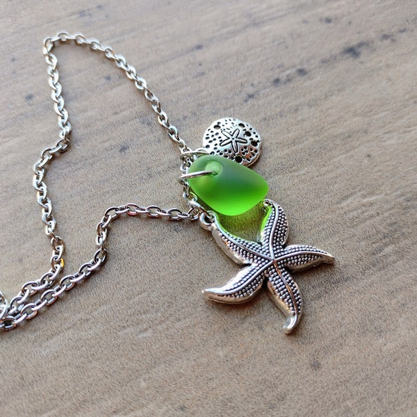 Sea Glass, Starfish, & Sand Dollar Charm Necklace