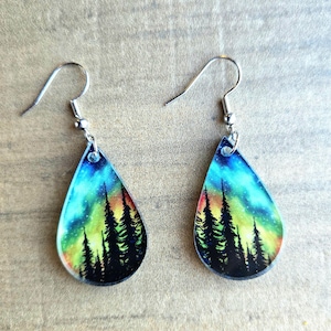 Watercolor Skies Forest Earrings