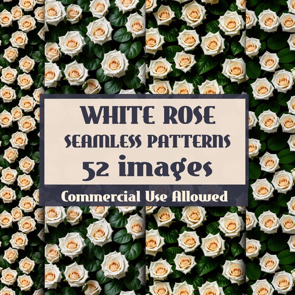 Flower Pattern JPEG, White Rose Patterns—48 DIGITAL PATTERNS— Vivid Spring Summer Pattern, Floral Pattern, rose Closeup, Botanical