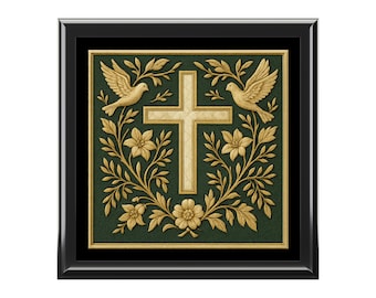 Gold Kreuz & Tauben Schmuckschatulle | Florales religiöses Andenken