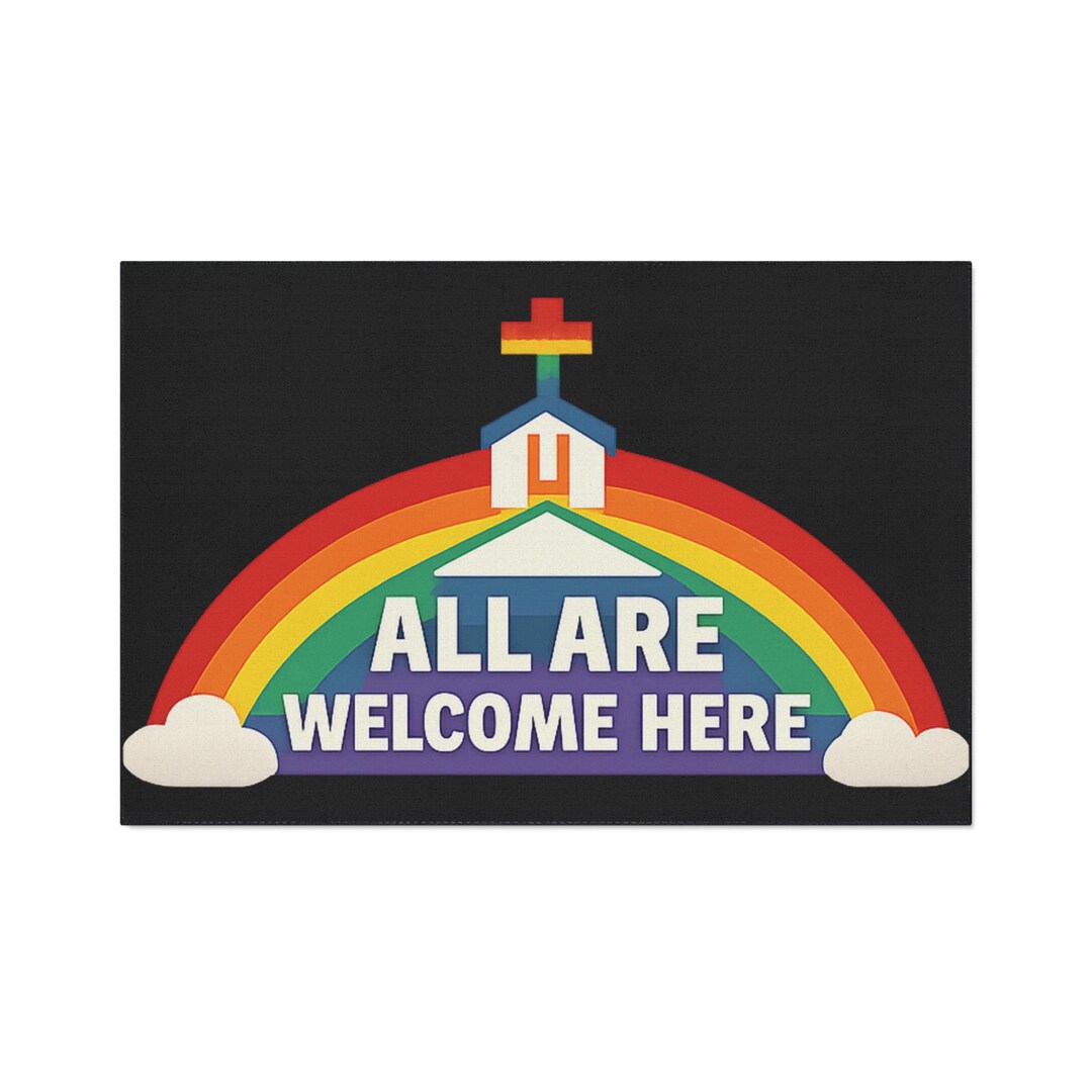 Church Rug All Are Welcome Here Doormat, Rainbow Church Pride Floor Mat, LGBTQ ...
