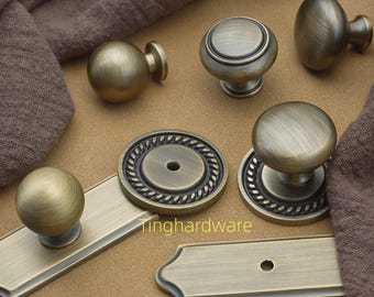 Antique Bronze plate knobs ,Solid Brass Drawer Knob, Vintage Cabinet Pull