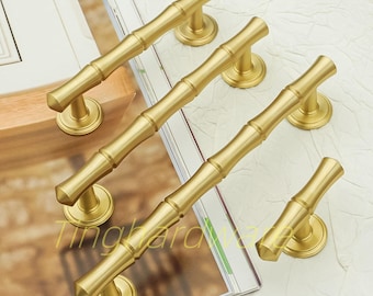 Solid Brass Bamboo Cabinet Knob or Drawer Pull - Gold or Chrome