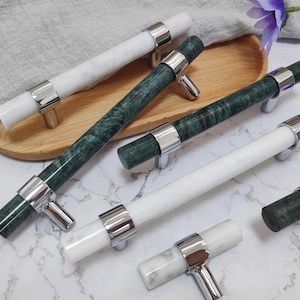 Natural Marble Cabinet Pull Knob, Unique Kitchen handles ,Green White Marble Drawer Pulls Knobs  Dresser Handles Gift luxurious Decor