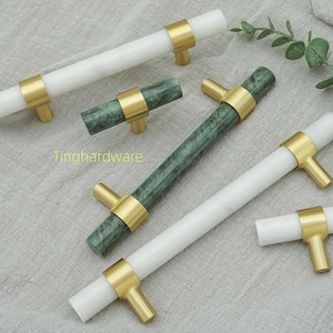 Natural Green White Marble Kitchen Pull Knob, Unique Cabinet handles ,Marble Drawer Pulls Knobs  Dresser Handles Gift luxurious Decor