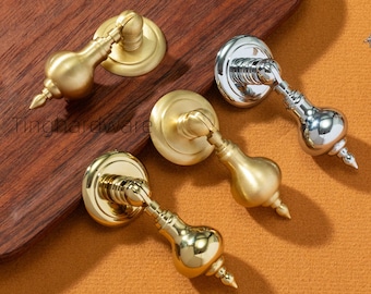 Pomo de cajón de calabaza de latón macizo: tirador de gabinete único, pomos de tocador dorados