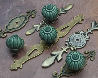 Light Green Ceramic Cabinet Knob with Plate: Unique Home door pulls ,drawer hardware