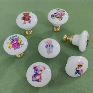 Cute Bear Ceramic drawer knobs pulls, children&#39;s room Cabinet knobs, drawer handles, Kitchen handle decor, Unique knobs for drawers