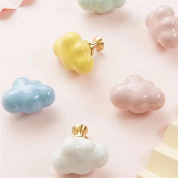 Simpatico Cloud Manopola per mobile Manopola per cassetto Manopola in ceramica per armadi Decorazioni per la casa uniche Manopole per bambini Rosa Bianco Blu Verde Giallo Manopola per guardaroba