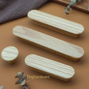 Oak Wood Cabinet Knobs Handles ,Walnut Wood Drawer Pulls Knob Minimalism Wood Kitchen Door Handles Knobs Wooden Cupboard Cabinet Pull knob