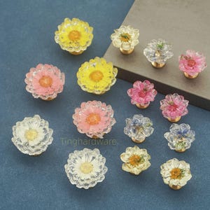 Resin Flower drawer knobs Pulls, Cabinet Knob handles Dresser Knobs, Clear White  Pink  , Wardrobe knob, Gift Home Deco