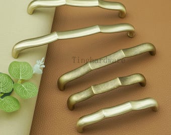 Wavy Antique Brass Cabinet Handles: Bamboo Accent Drawer Pulls, kitchen knobs gold