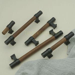 Customized Walnut Wood Drawer Pulls Knobs Wooden Cabinet knobs Pulls Brass Black Nickel Base Dresser Pulls Wooden Kitchen Pulls Knobs