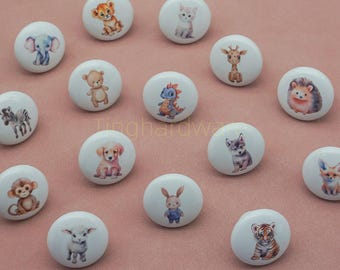 Ceramic Animal Drawer Knob: Brass Base cabinet pull , Kids Room handles Decor