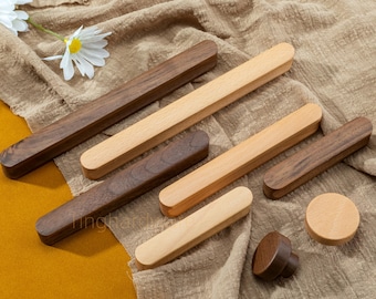 Puxador de armário de madeira natural: puxador de gaveta de cômoda de nogueira e faia, puxadores de móveis de cozinha