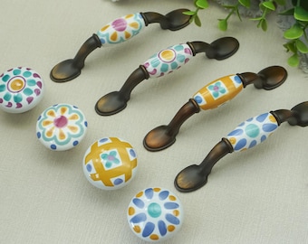 Pomelli e maniglie per cassetti in ceramica a forma di fiore: maniglie per mobili in ottone anticato, pomelli per cassettiere, ferramenta per maniglie da cucina