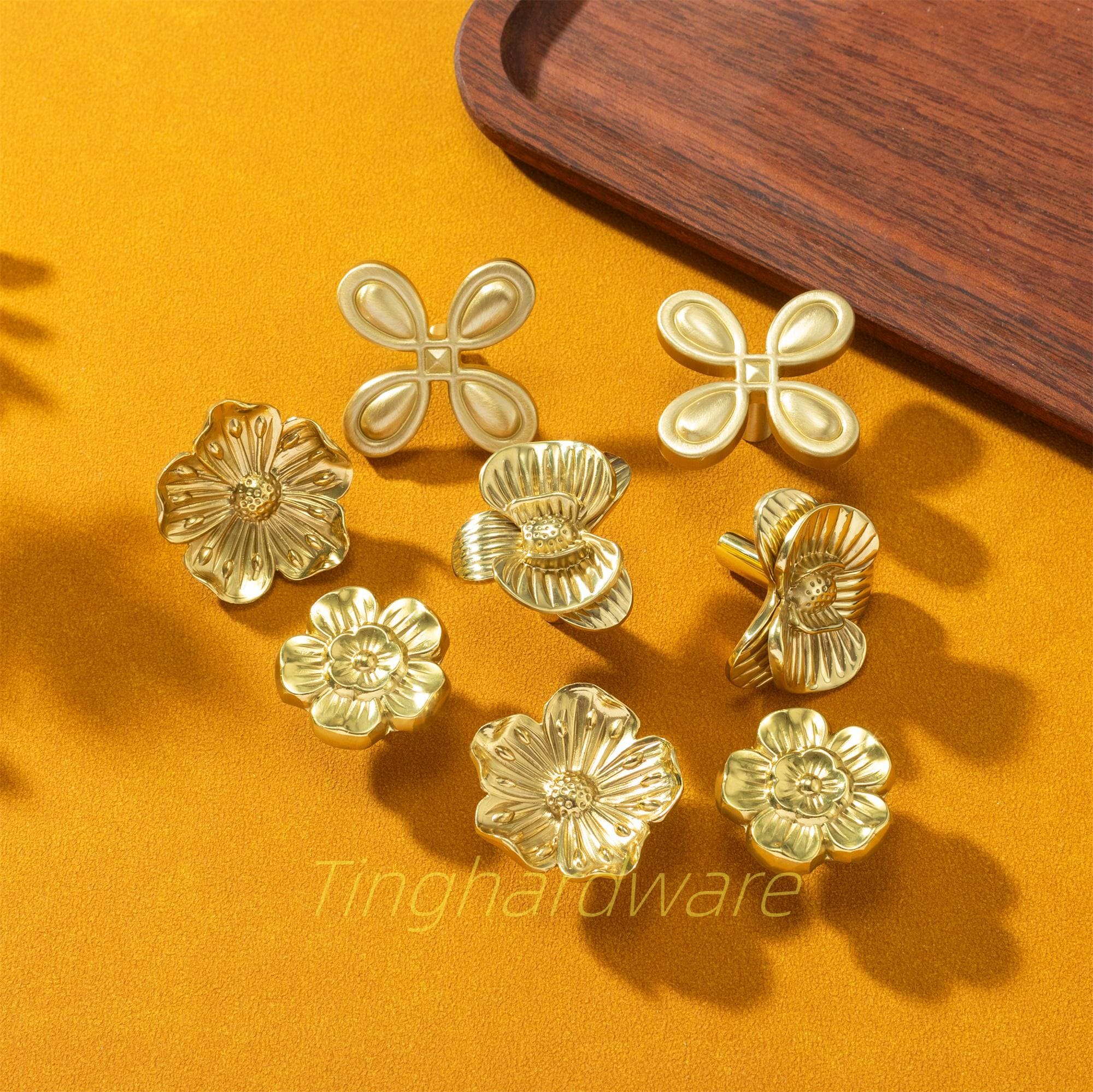 Solid Brass Flower Cabinet Knob: Gold Dresser Drawer Pull, Unique Furniture  Hardware - Etsy