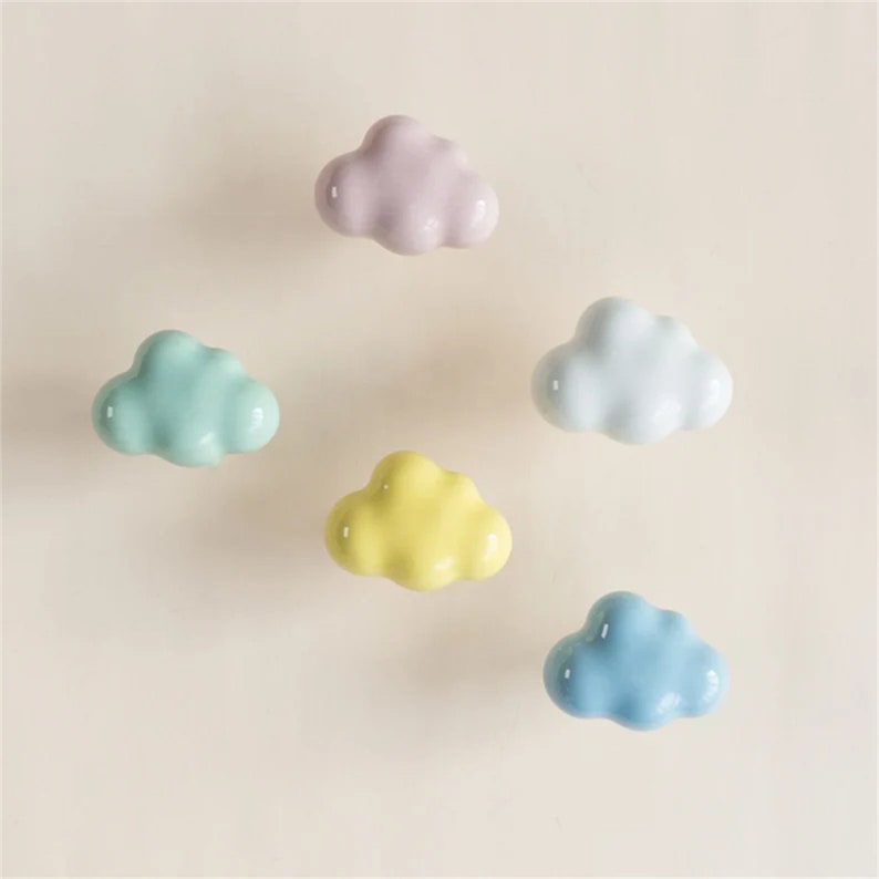 Cute Cloud Cabinet Knob Drawer Knob Ceramic Knob for Cabinets Unique Home Decor Kid knobs Pink White Blue Green Yellow Wardrobe Knob Pull zdjęcie 3