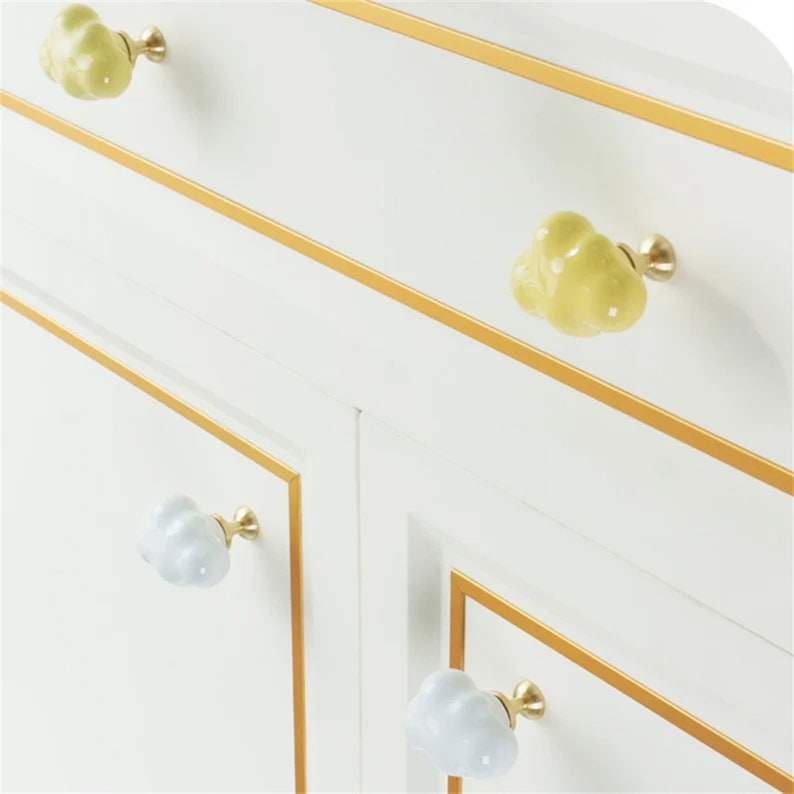 Bouton de placard mignon nuage, bouton de tiroir, bouton en céramique pour armoires, décoration d'intérieur unique, boutons pour enfants, rose blanc bleu vert jaune, bouton de garde-robe image 8
