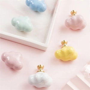 Cute Cloud Cabinet Knob Drawer Knob Ceramic Knob for Cabinets Unique Home Decor Kid knobs Pink White Blue Green Yellow Wardrobe Knob Pull zdjęcie 4