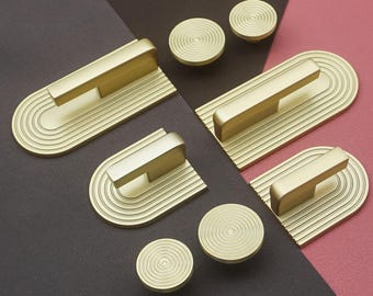 Gold Boho Cabinet Pull with Backplate: Art Deco Drawer Handle