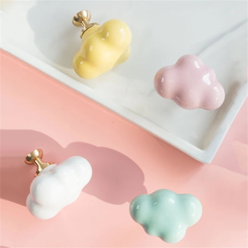 Cute Cloud Cabinet Knob Drawer Knob Ceramic Knob for Cabinets Unique Home Decor Kid knobs Pink White Blue Green Yellow Wardrobe Knob Pull zdjęcie 2