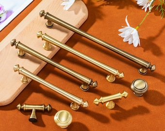 Quincaillerie pour armoire en laiton massif : bouton ou poignée de tiroir - Laiton brossé, bronze, chrome