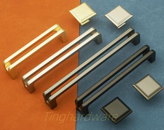 Puxador de gaveta em latão escovado - Puxador de armário moderno - Puxadores de cozinha em liga de zinco