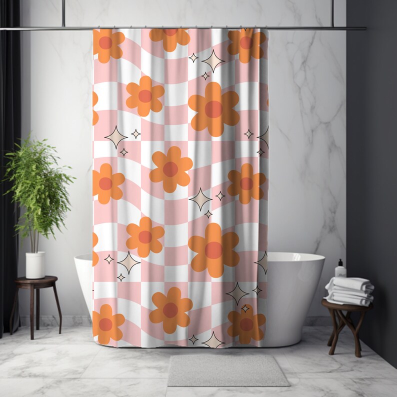 Shower Curtain Retroboho Shower Curtainretro Shower Etsy