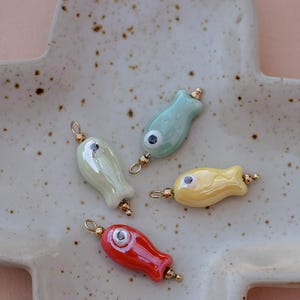 Ceramic Fish Charm | Gold and Ceramic Little Fish Charm | Cute Fish Charms | Charm Necklace Charms | Beach Charms | Ocean Charm