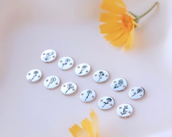 Engraved Round Birth Flower Connector Charm | 14kt Gold Filled Engraved Circle Charm | 14kt Gold Filled Birth Flower Connector Charm