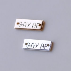 Engraved Gay AF Mini Bar Connector Charm | 14kt Gold Filled Engraved Connector Charm | 14kt Gold Filled Pride Connector Charm