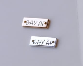 Engraved Gay AF Mini Bar Connector Charm | 14kt Gold Filled Engraved Connector Charm | 14kt Gold Filled Pride Connector Charm