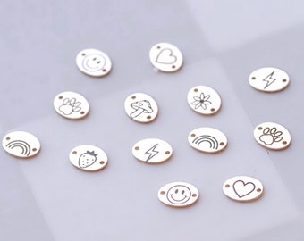 Engraved Symbol Oval Connector Charm | 14kt Gold Filled Engraved Oval Charm | 14kt Gold Filled Paw Print Connector Charm