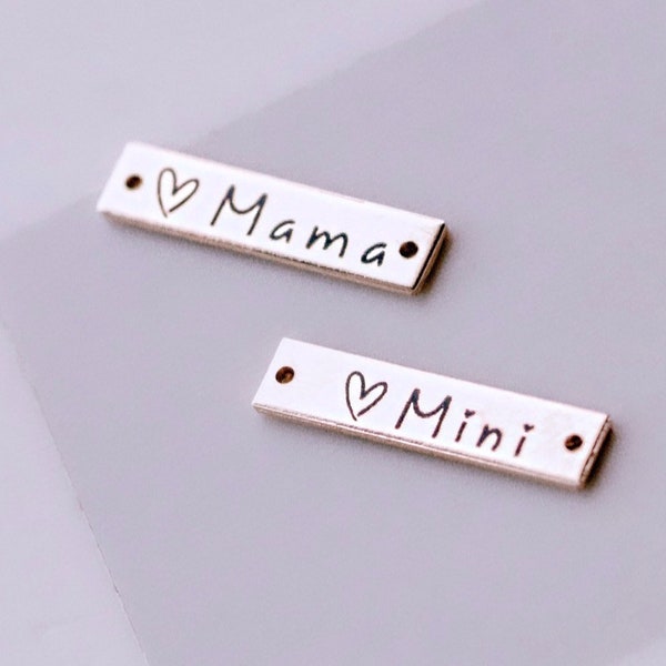 Engraved Mama and Mini Bar Connector Charm | 14kt Gold Filled Engraved Connector Charm | 14kt Gold Filled Bar Connector Charm