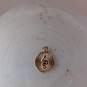 May include: A gold-toned pendant charm featuring a snake design with a sunburst pattern around the edge.