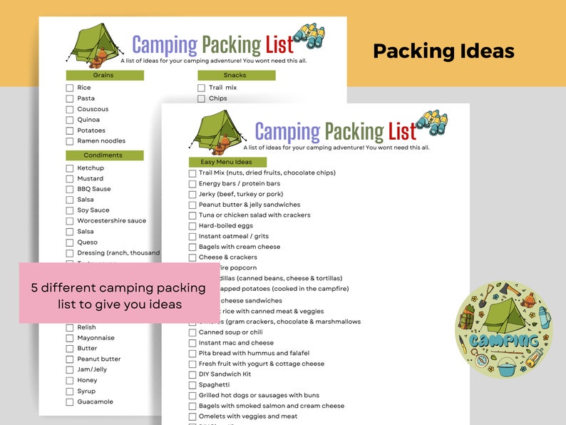 Printable Camping Packing List Camping Planner Checklist Etsy