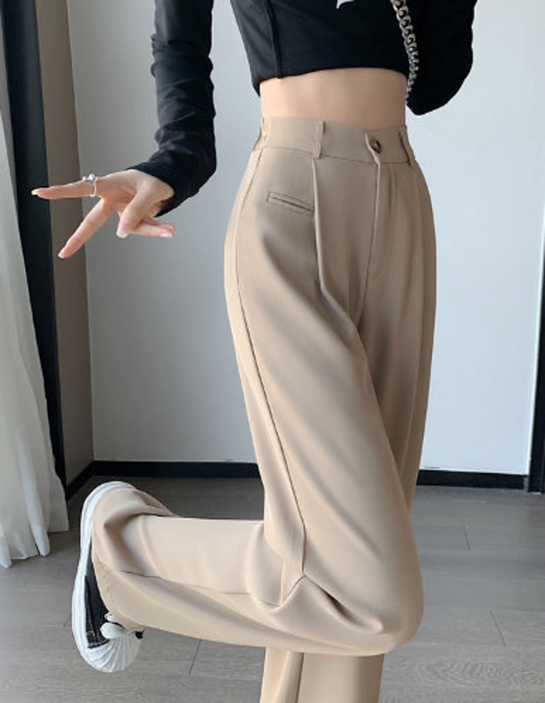 Women Pants Women Wide Leg Suit High Waist Pants Office Etsy