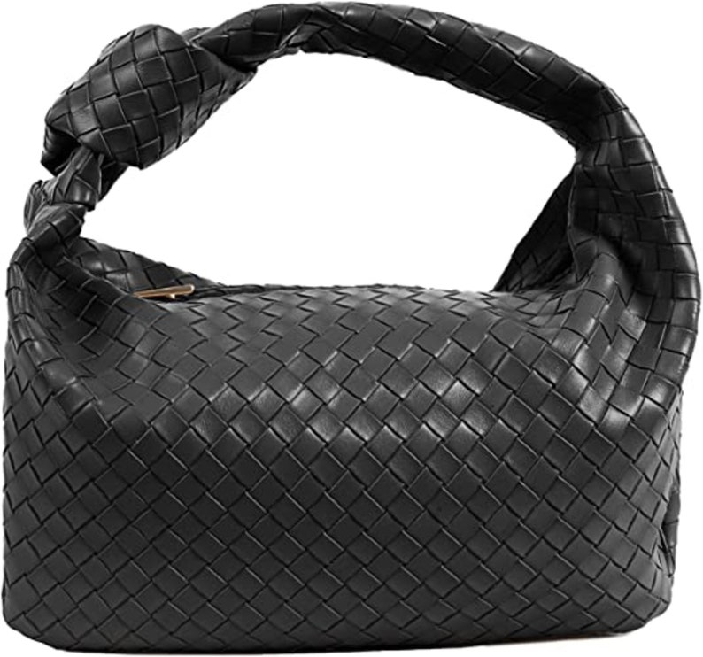 Natural Cotton Woven Knot Shoulder Tote - Toast/Black