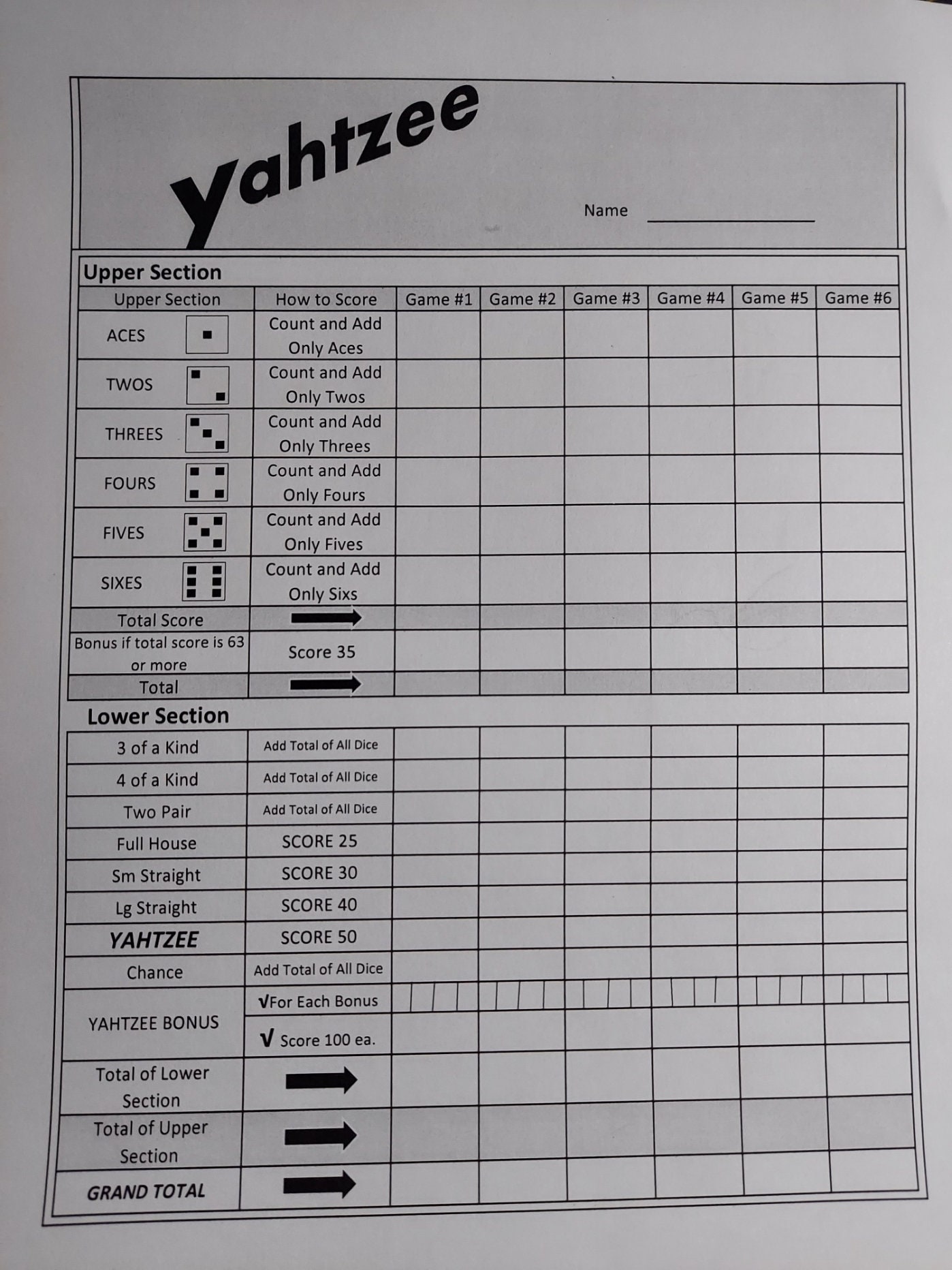 Yahtzee'ss Recreated With a Twopair Total of All Dice Addition Etsy