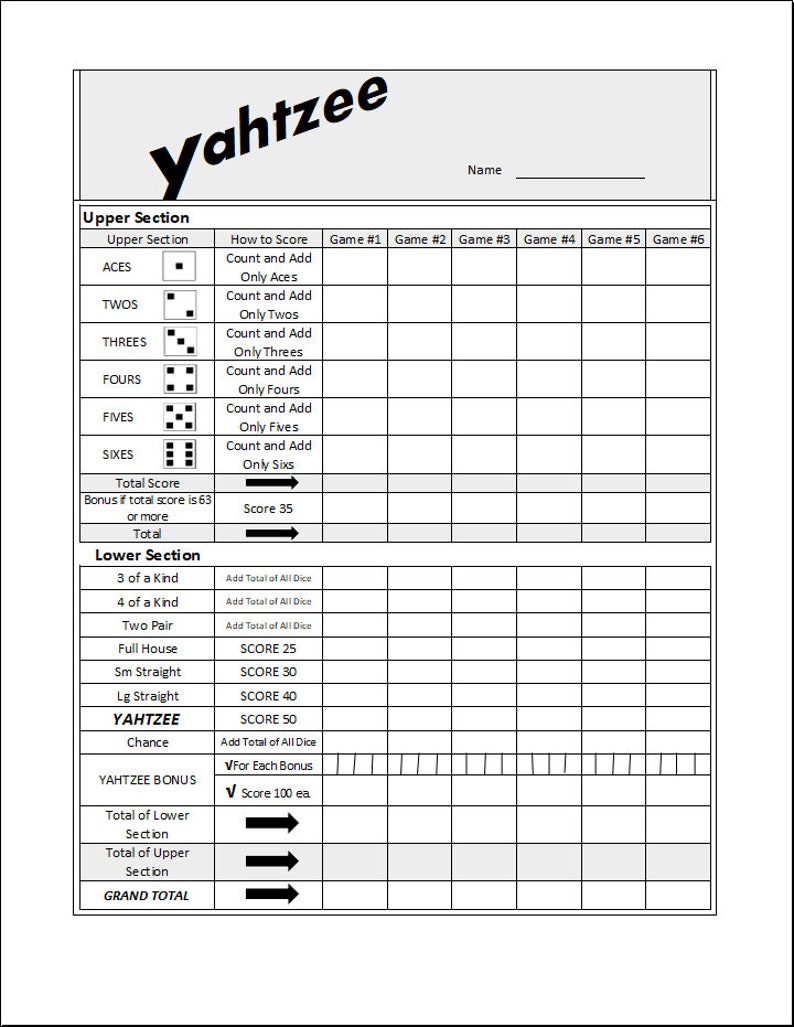 Yahtzee'ss Recreated With a Twopair Total of All Dice Addition Etsy