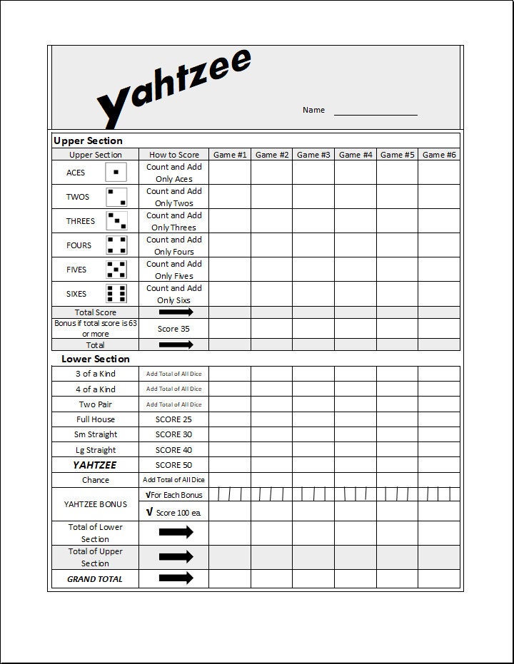 Yahtzee'ss Recreated With a Twopair Total of All Dice Addition Etsy