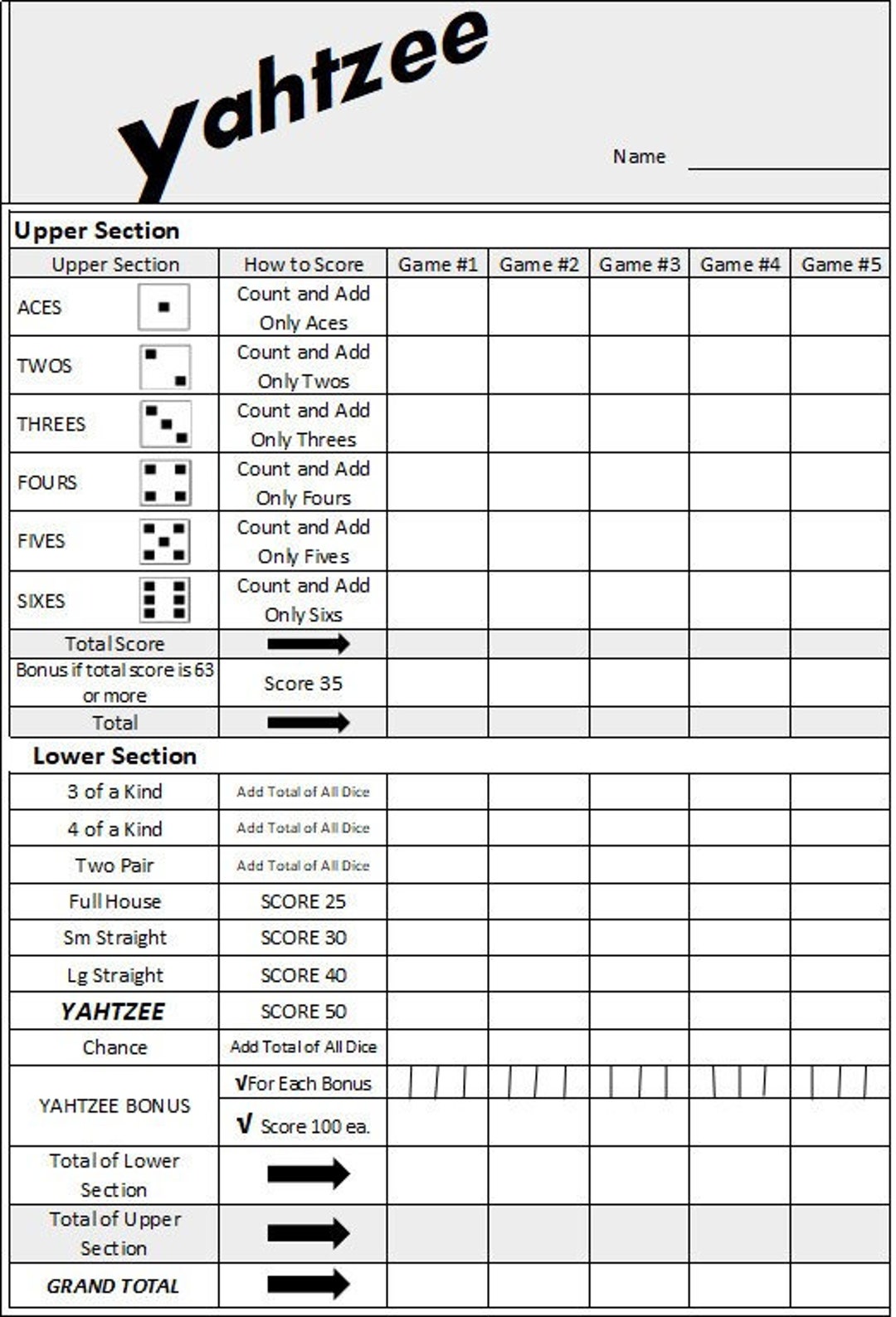 Yahtzee'ss Recreated With a Twopair Total of All Dice Addition Etsy
