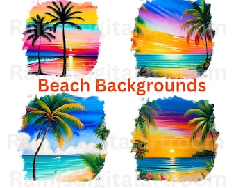 Sunset Beach png-achtergronden, palmbomen (digitale download)