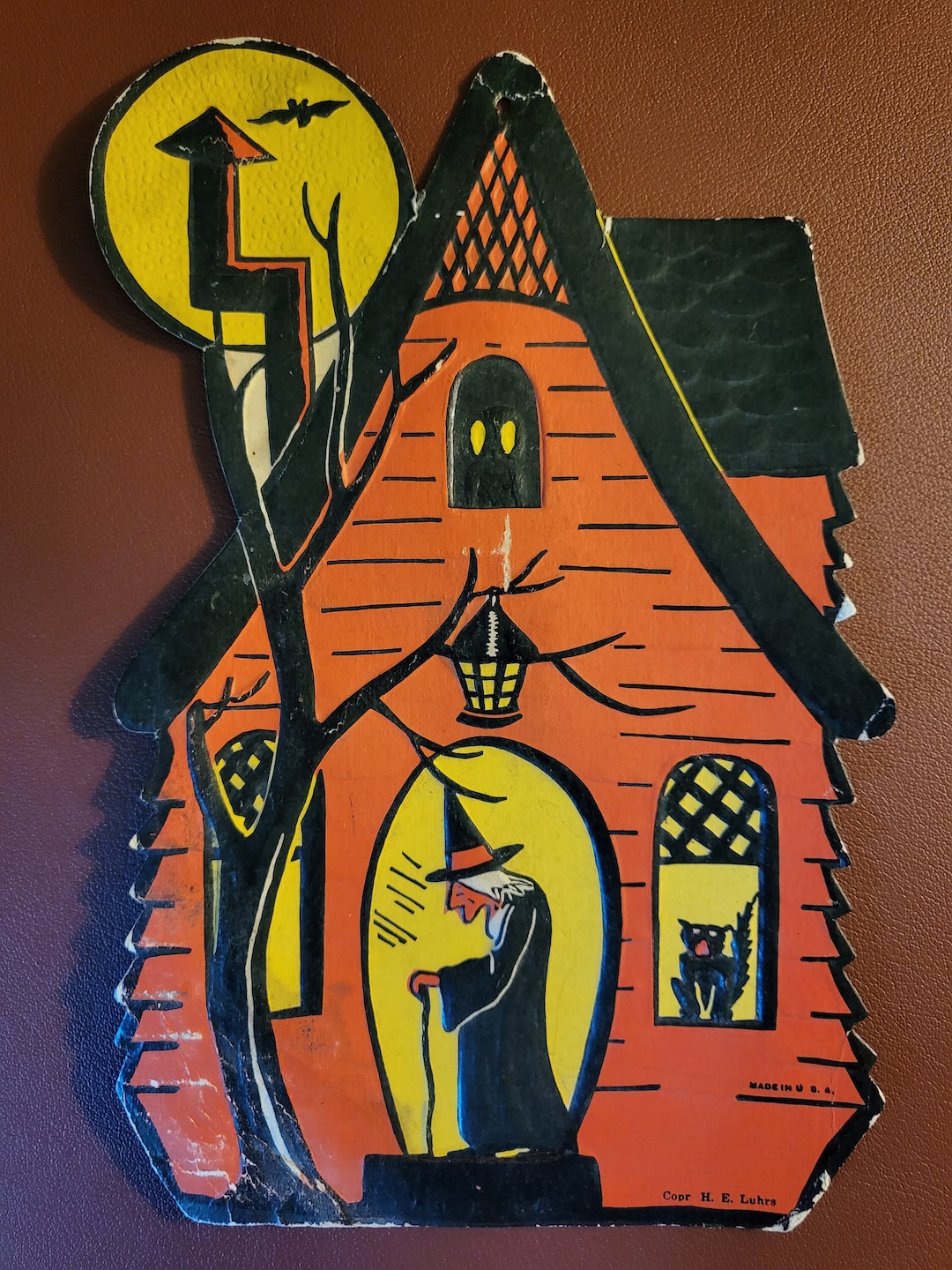 Vintage Halloween Die Cut Cardboard Witches House With Black Cat ...